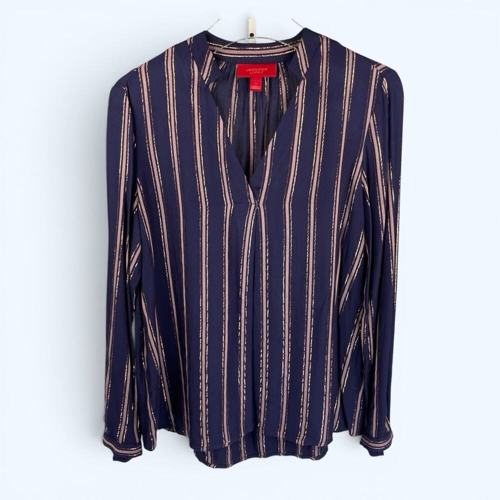 Jennifer Lopez Long Sleeve Metallic Stripe Blouse Tunic Women's Size small